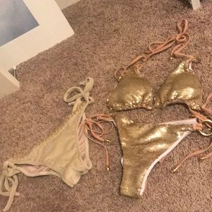 Gold mermaid sequin siren 3pcs swimsuit